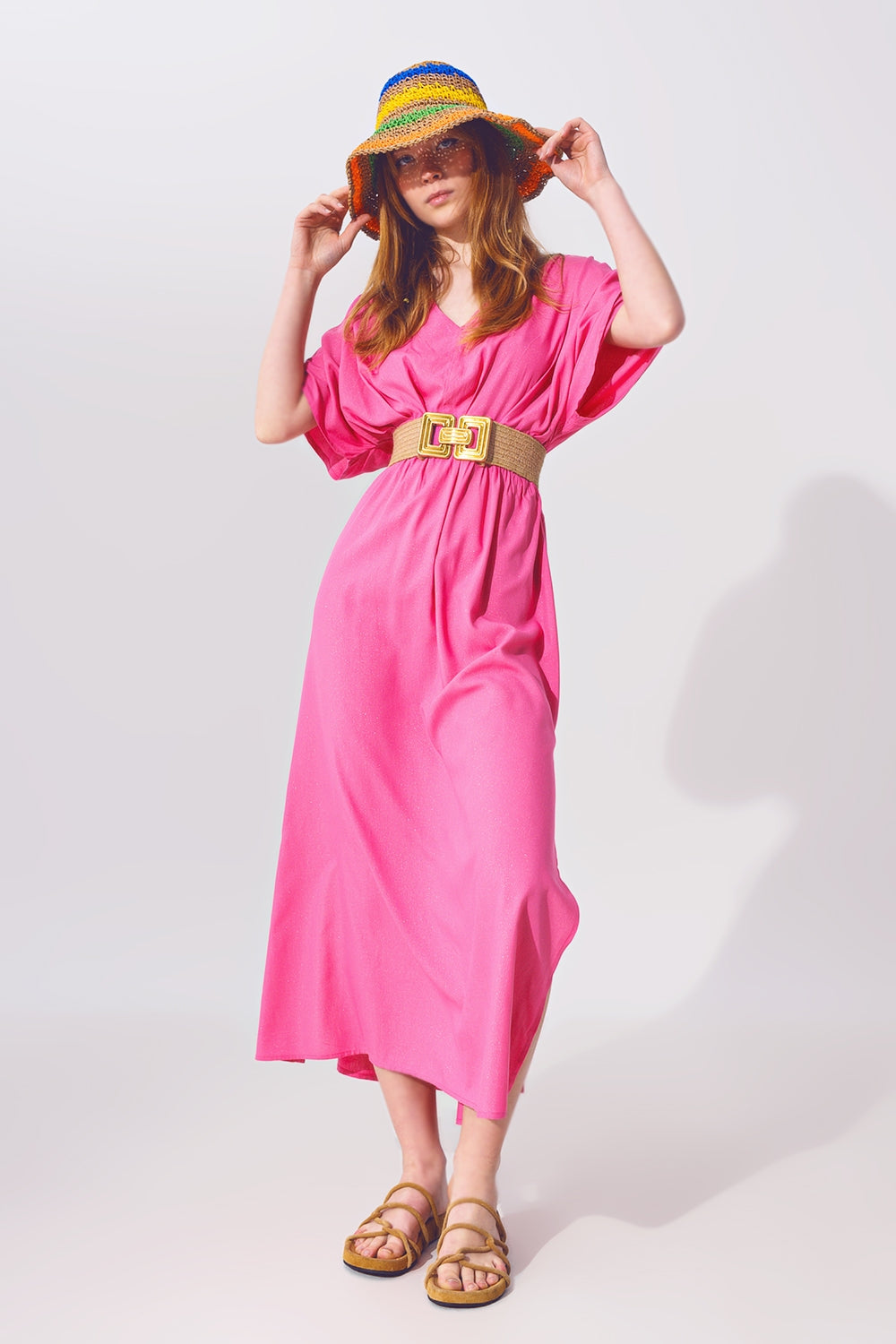 Kimono Sleeve Maxi Dress in Pink