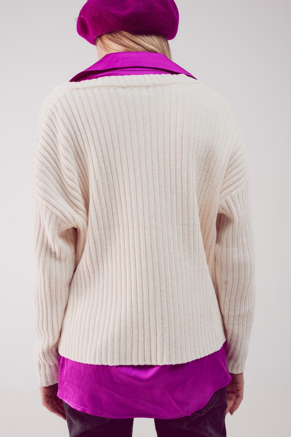 Knitted chenille jumper in cream