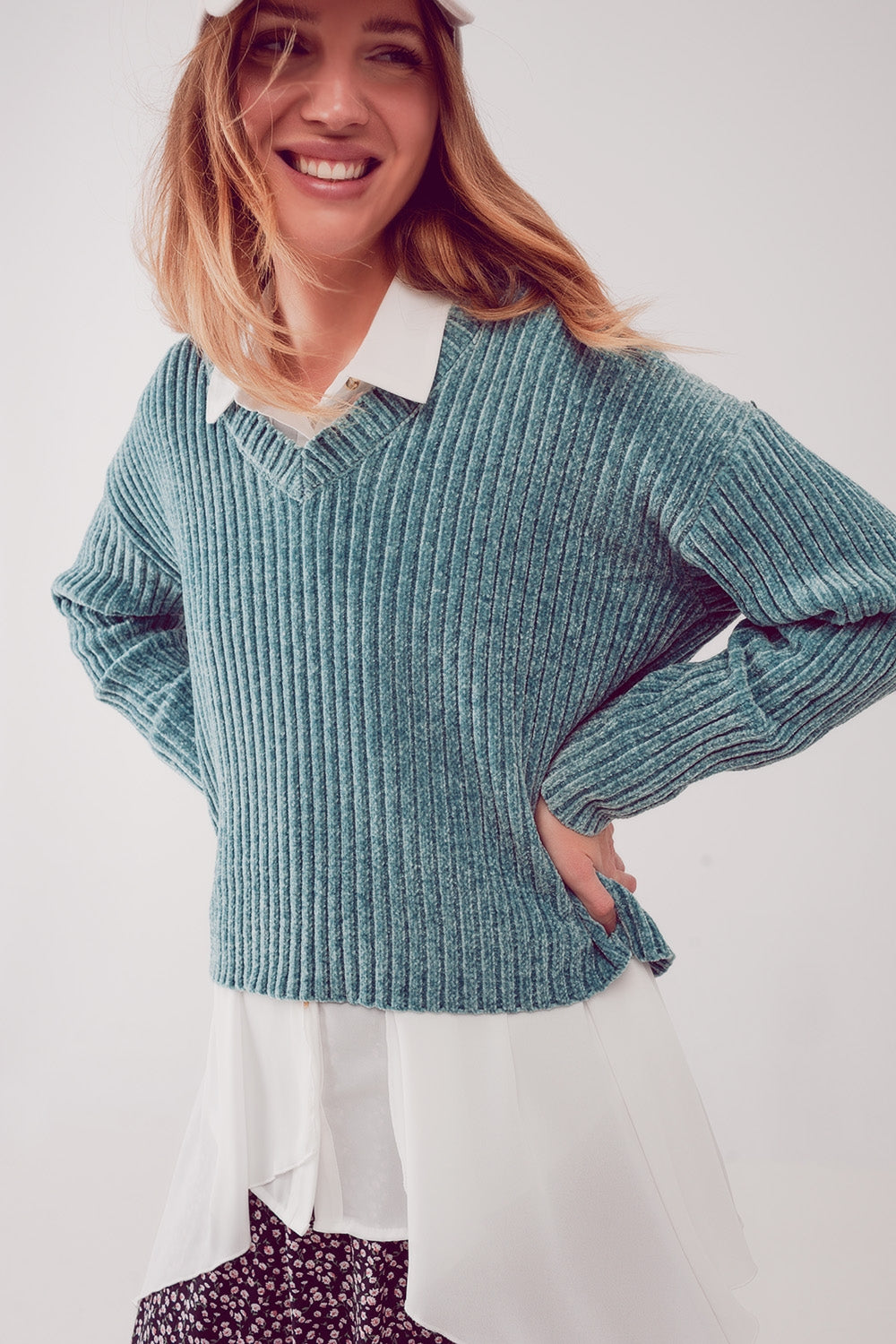 Knitted chenille jumper in green