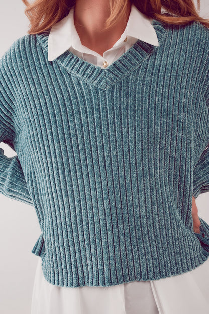 Knitted chenille jumper in green