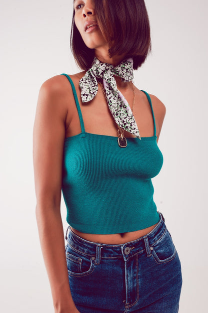 Q2 Knitted clean ribbed tank top in green