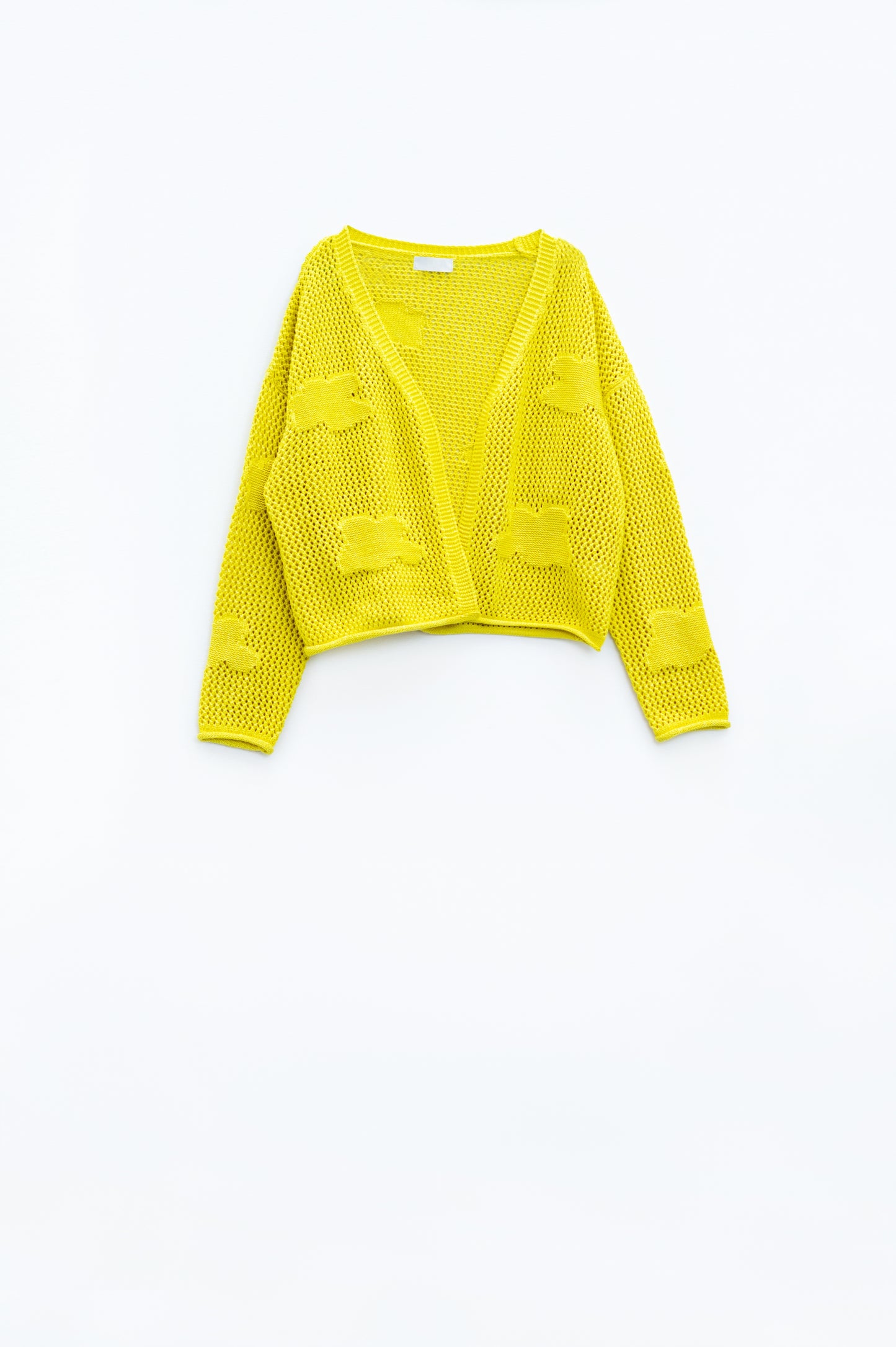 Knitted Crochet Cardigan With Knitted Clouds In yellow