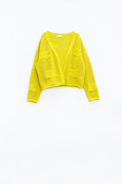 Knitted Crochet Cardigan With Knitted Clouds In yellow