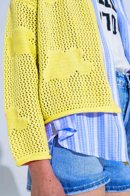 Knitted Crochet Cardigan With Knitted Clouds In yellow