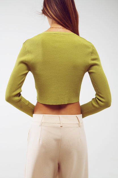 Knitted Cropped Cardigan in Green