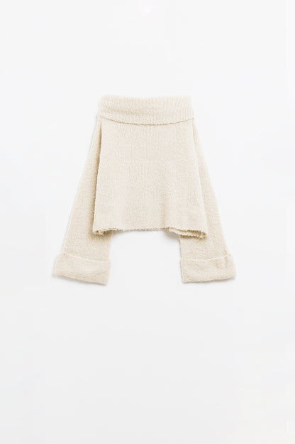 knitted fluffy high neck sweater in cream