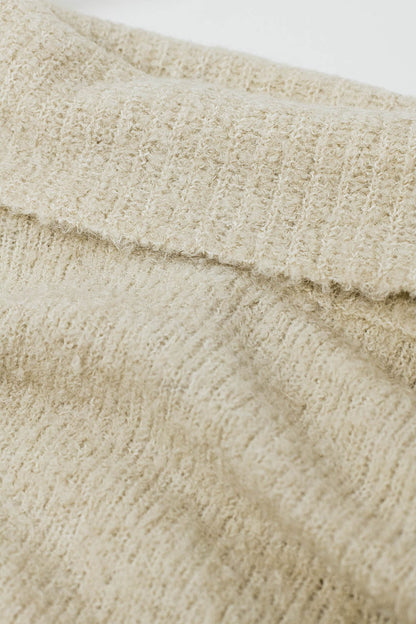 knitted fluffy high neck sweater in cream