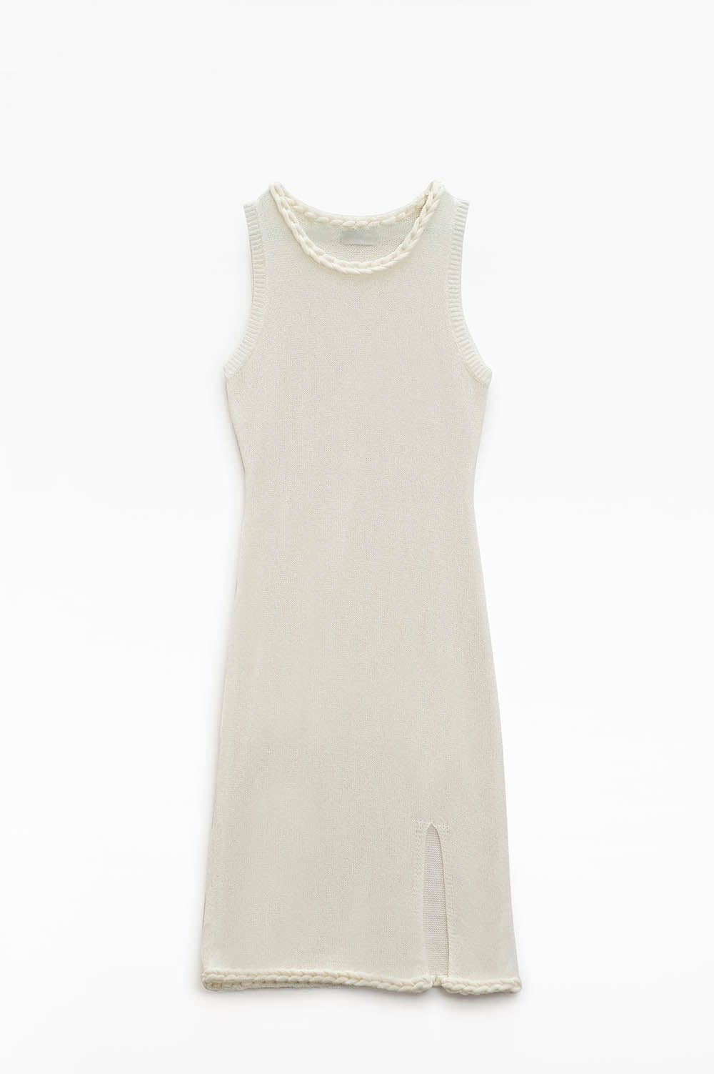 Knitted Midi Dress With Braided Detail in Cream