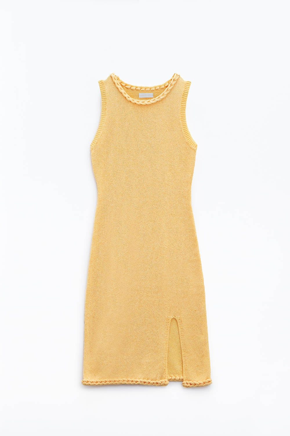 Knitted Midi Dress With Braided Detail in Yellow