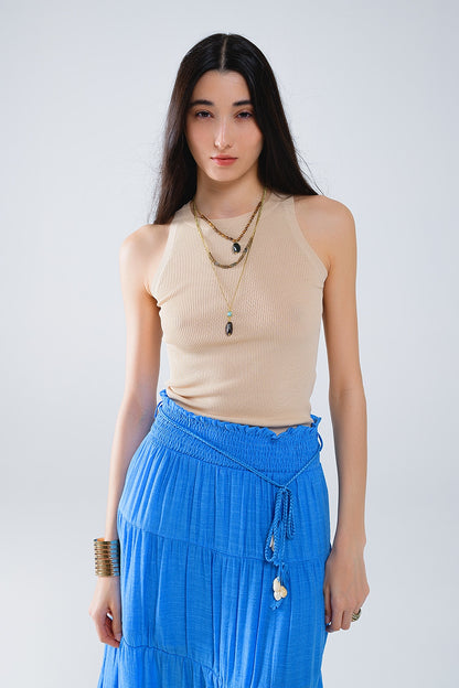 Q2 Knitted sleeveless Top in Beige