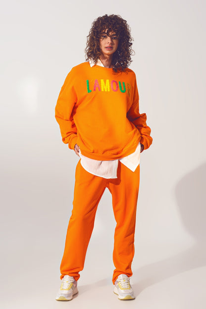 L'amour Text Sweater in Orange