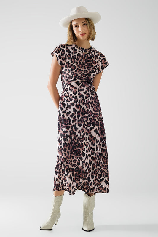 Q2 Leopard print maxi dress with knotted detail at the waist