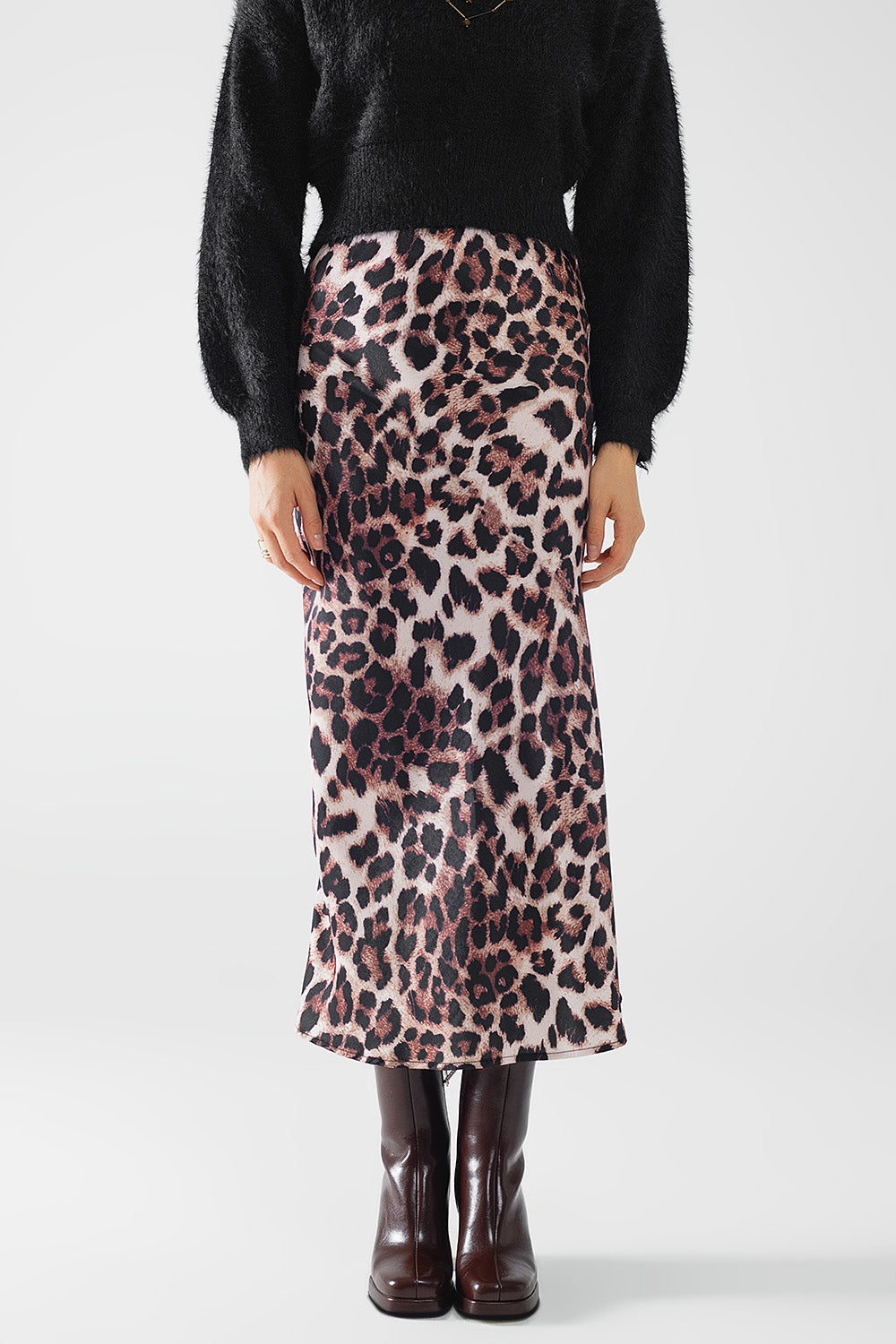 Q2 Leopard print mid-rise Flared midi skirt