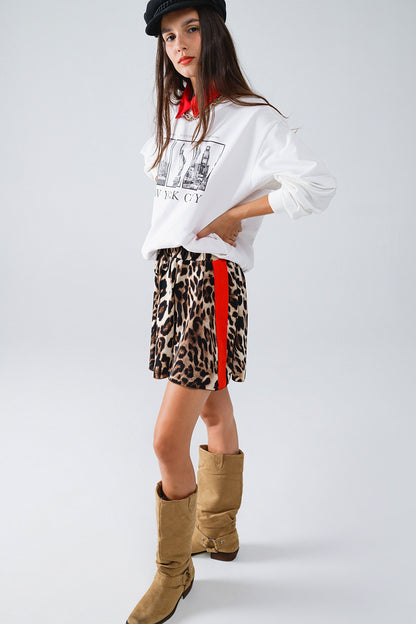 Leopard Print Shorts With Red Stripes On The Sides