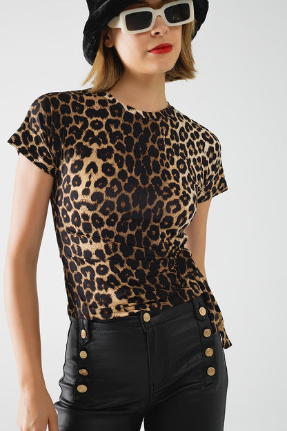 Leopard print Spandex t-shirt with bow detail