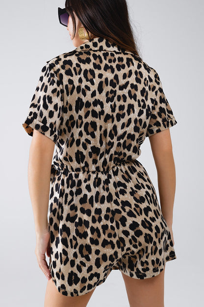 Leopard Print Wrap Playsuit