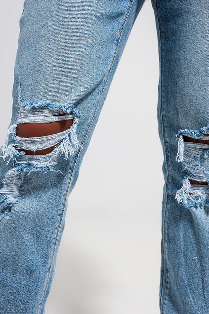 Light blue double rip jeans