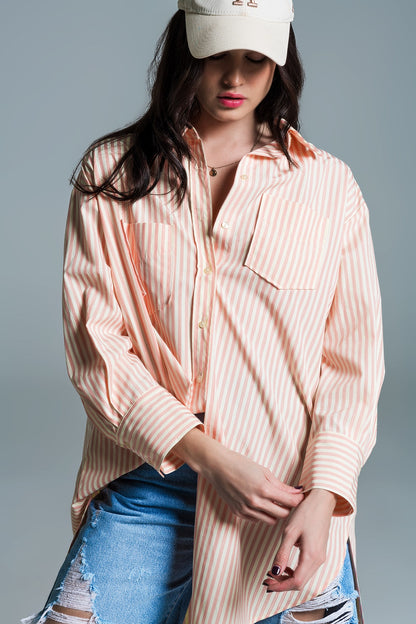 Light orange oversized blouse with white stripes