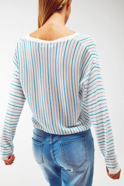 Lightweight knit cardi in blue stripe