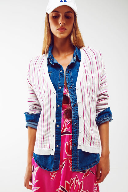 Lightweight knit cardi in pink stripe