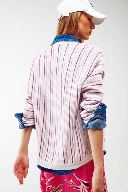 Lightweight knit cardi in pink stripe