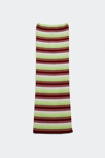 Q2 Lightweight knit maxi skirt in green stripe