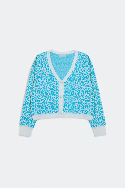 Lightweight knitted cardigan in turquoise animal print