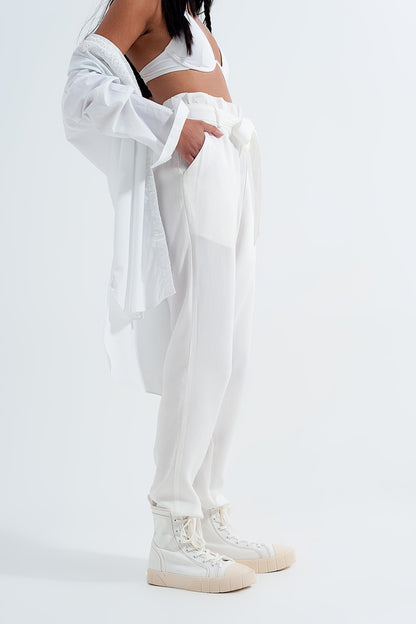 Lightweight Pants with tie waist in white