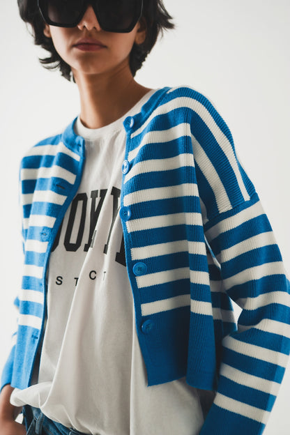 Lightweight stripe cardigan in blue