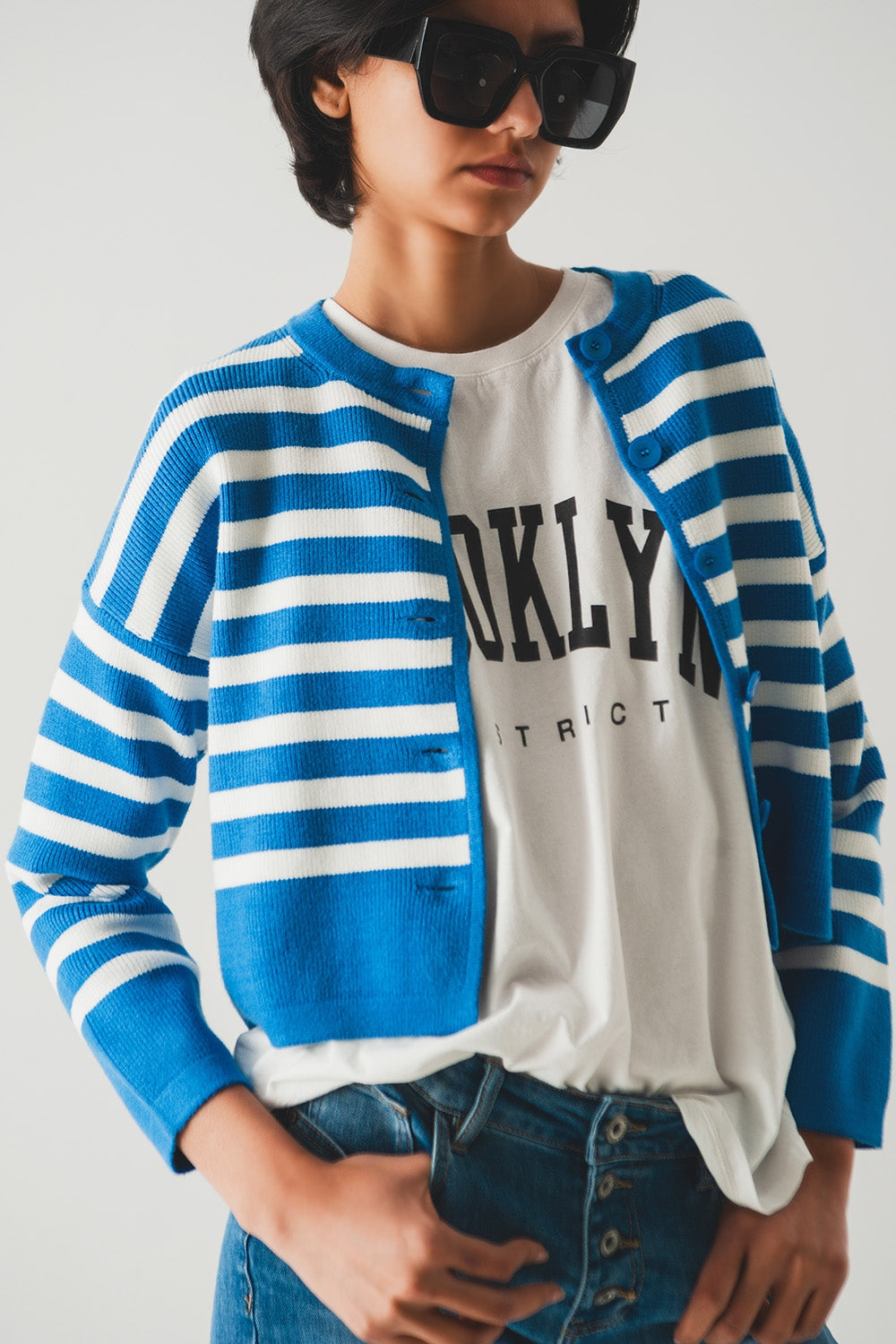 Lightweight stripe cardigan in blue