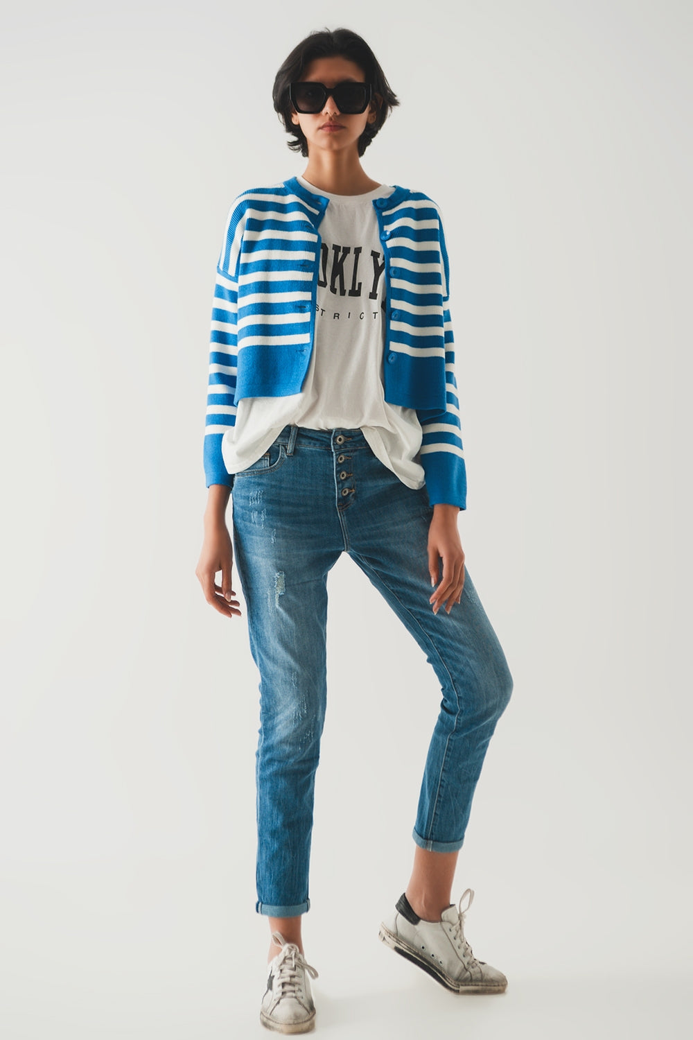 Lightweight stripe cardigan in blue