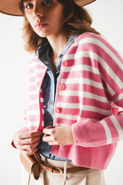 Lightweight stripe cardigan in pink