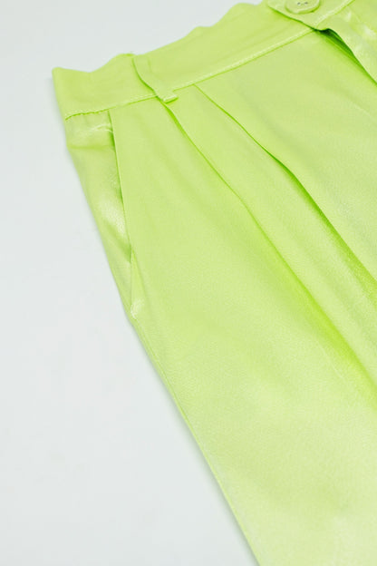 Lime Flared satin Pants With Pockets