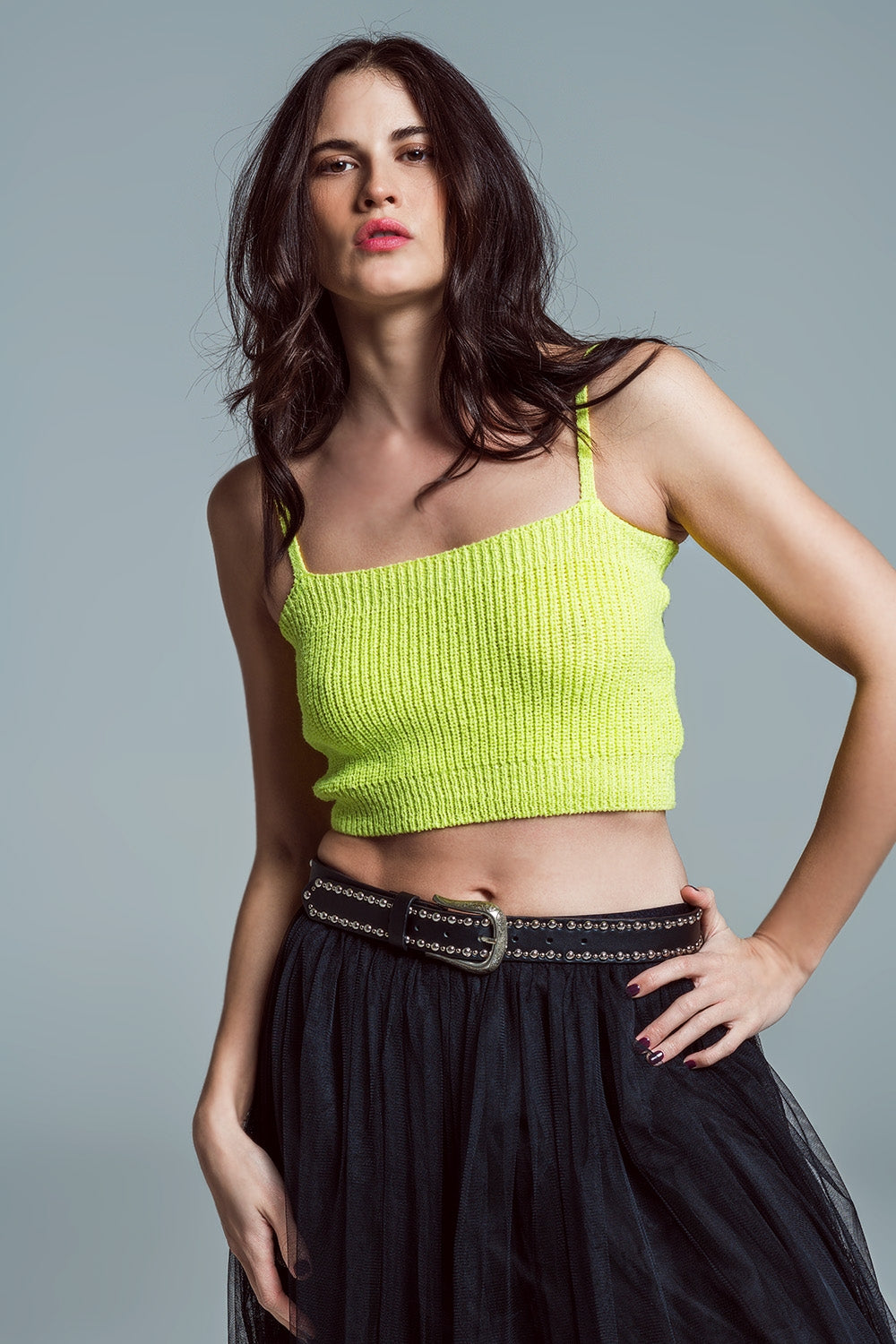 Lime green crop top with spaghetti straps