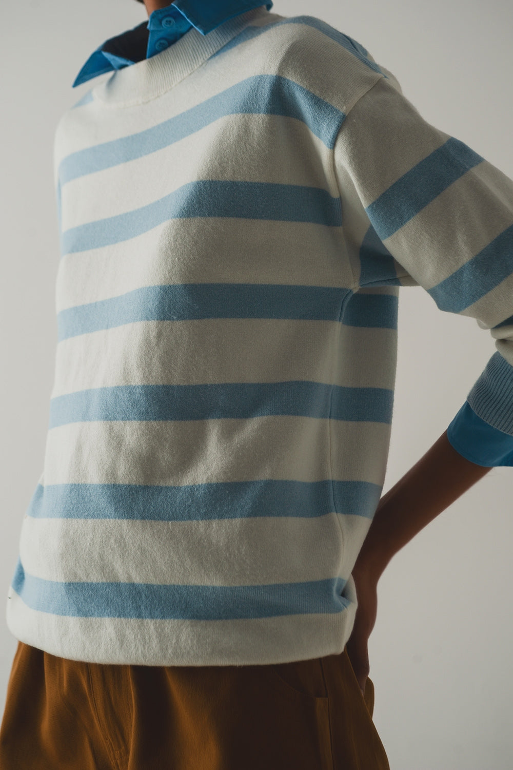 Long blue striped sweater