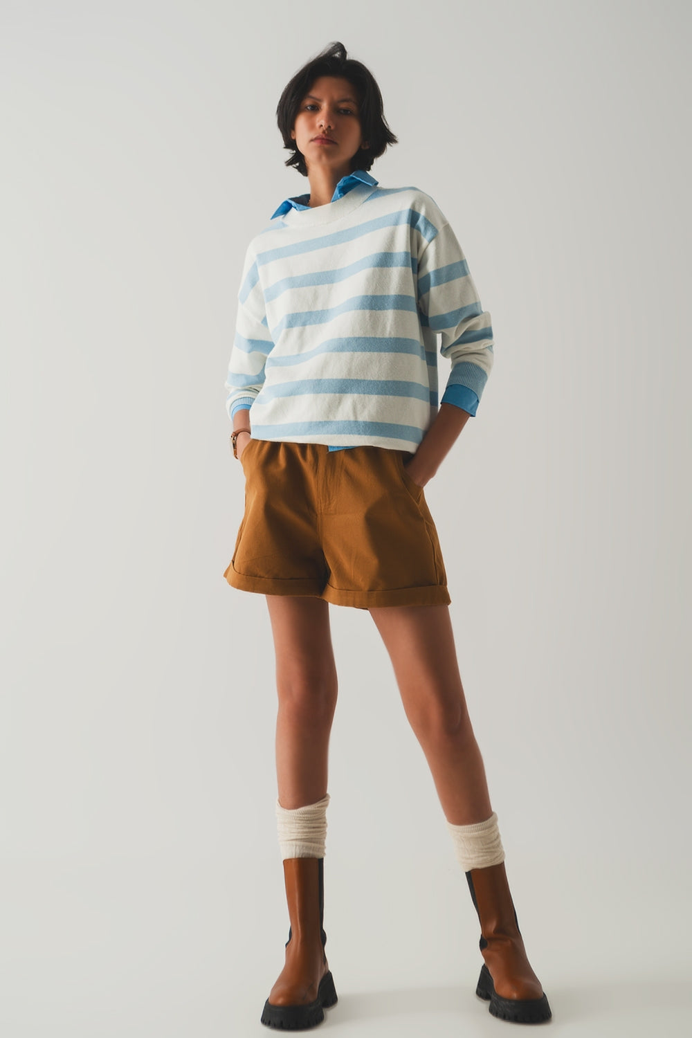 Long blue striped sweater