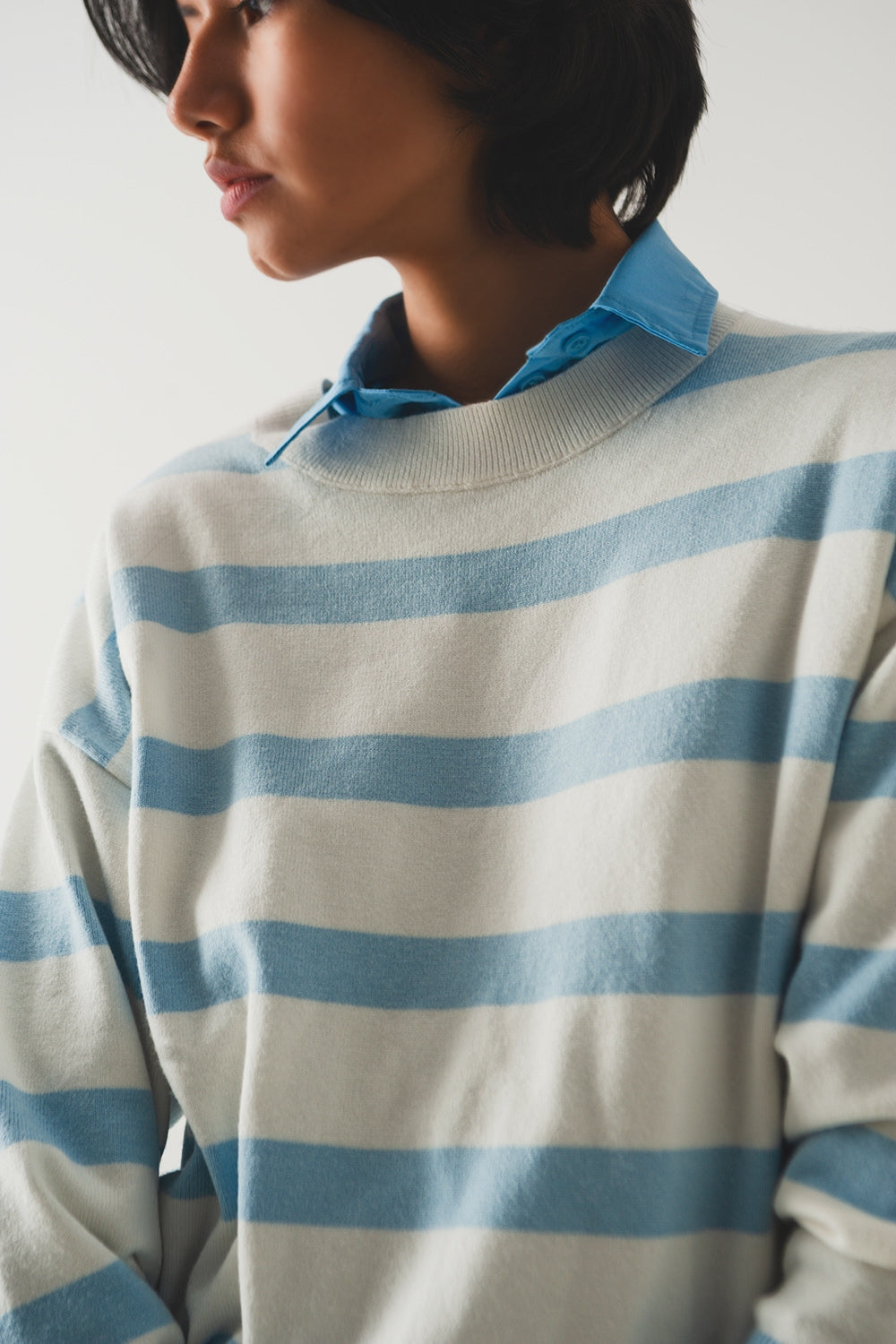 Long blue striped sweater