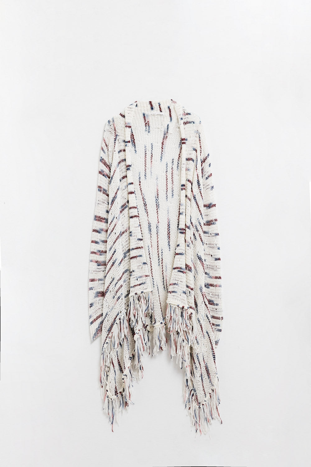 Q2 Long Rainbow Cardigan With Fringe Trim