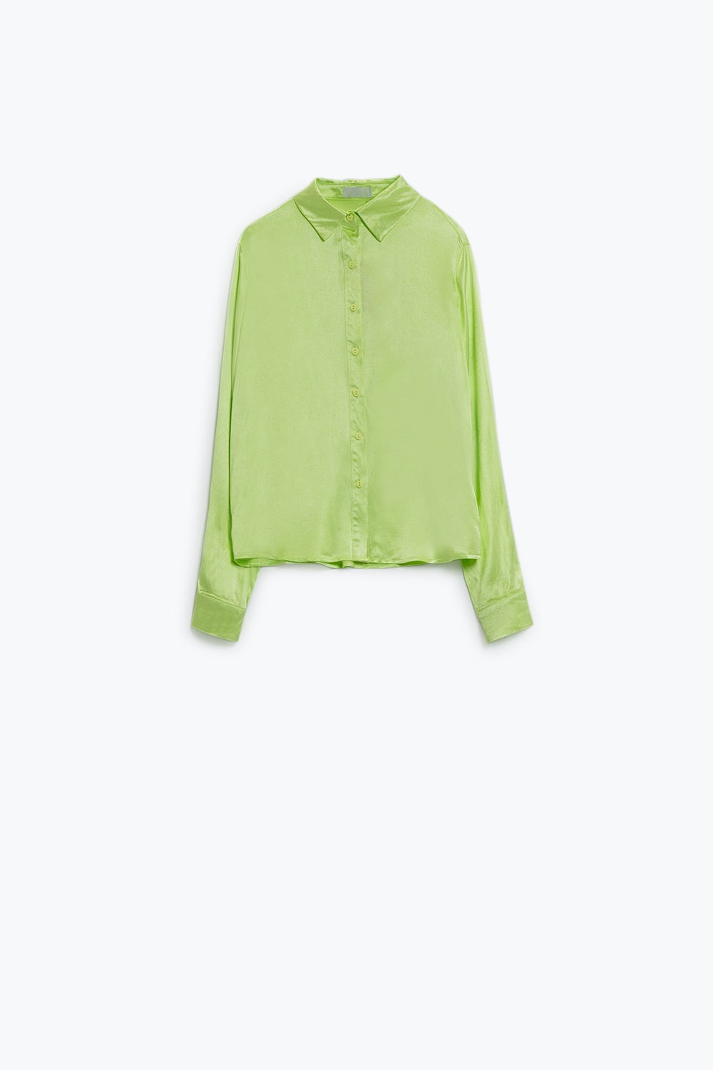 Q2 Long Sleeve Button Up satin Blouse With Polo Collar In The Color Lime