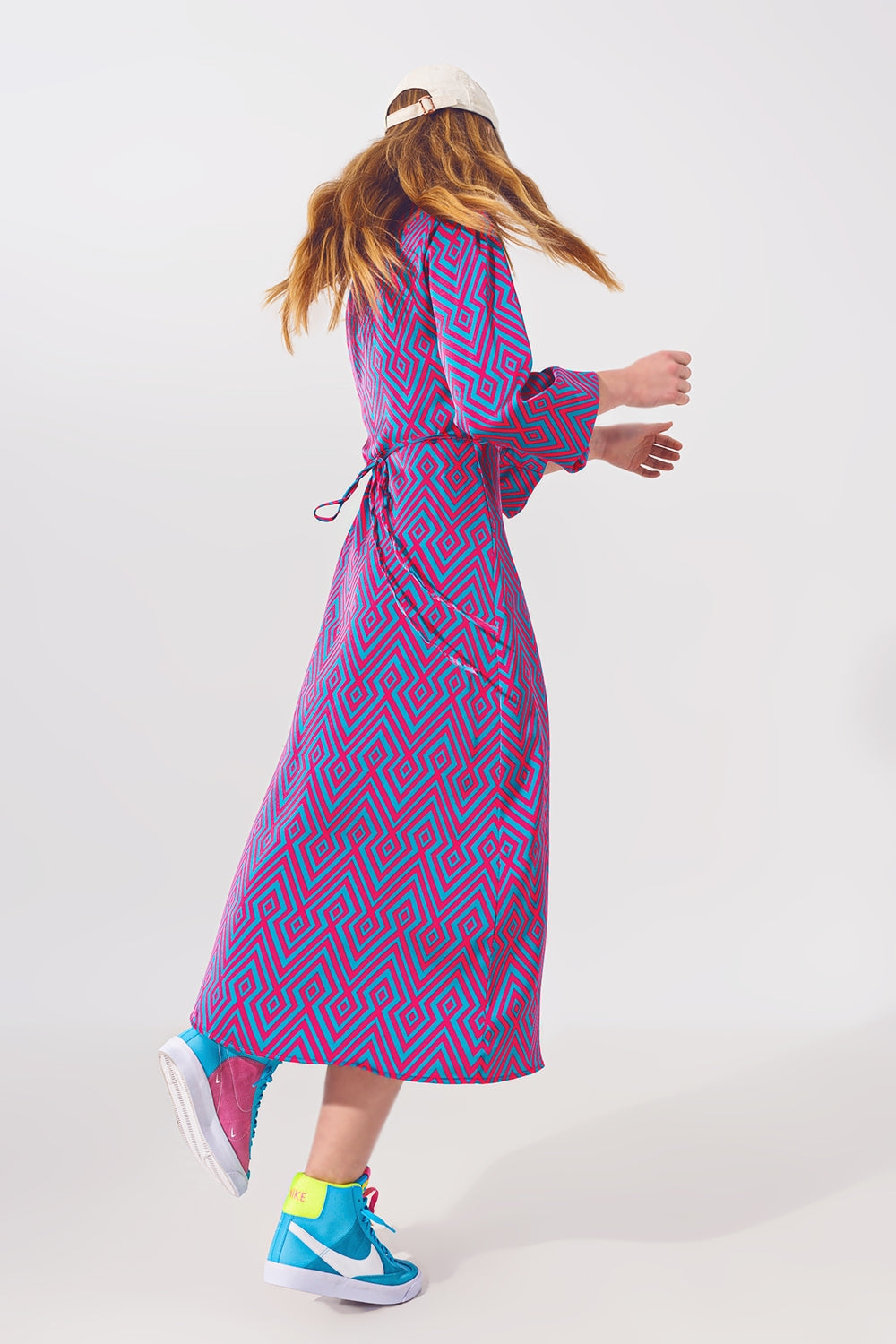 Long Sleeve Maxi Wrap Dress in Geo Print