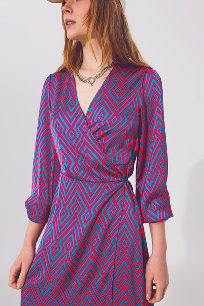 Long Sleeve Maxi Wrap Dress in Geo Print