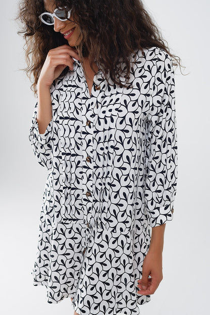 Long sleeve polo collar dress with abstract print