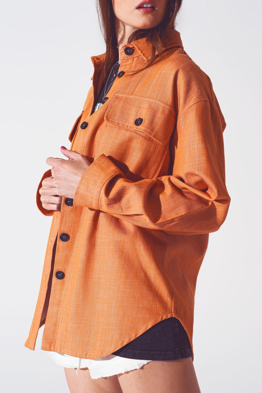 Q2 Long sleeve shacket in orange