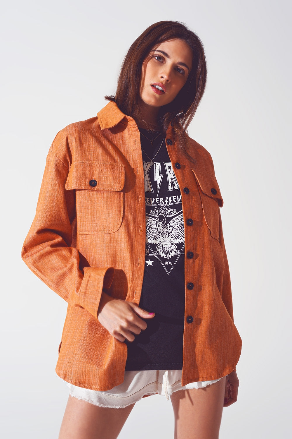 Long sleeve shacket in orange