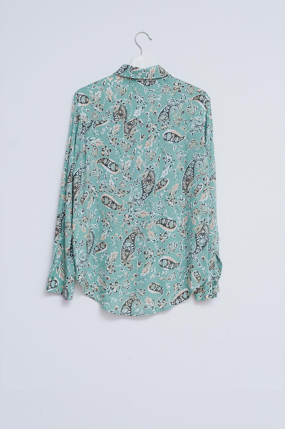 Long sleeve shirt in green mixed paisley floral print