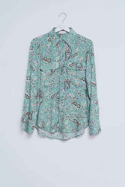 Q2 Long sleeve shirt in green mixed paisley floral print