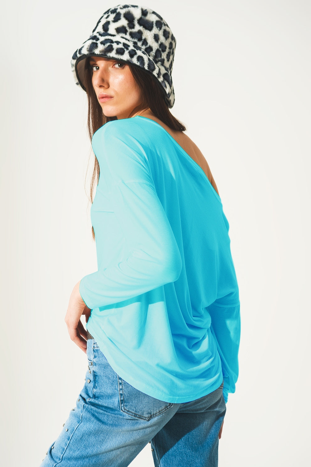 Long sleeve t shirt in blue modal