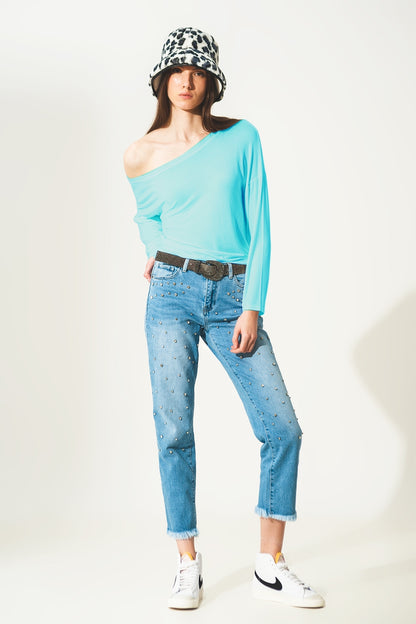 Long sleeve t shirt in blue modal