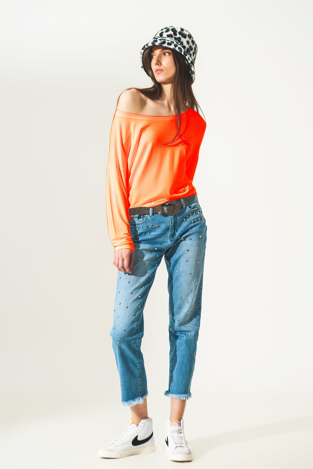 Long sleeve t shirt in orange modal