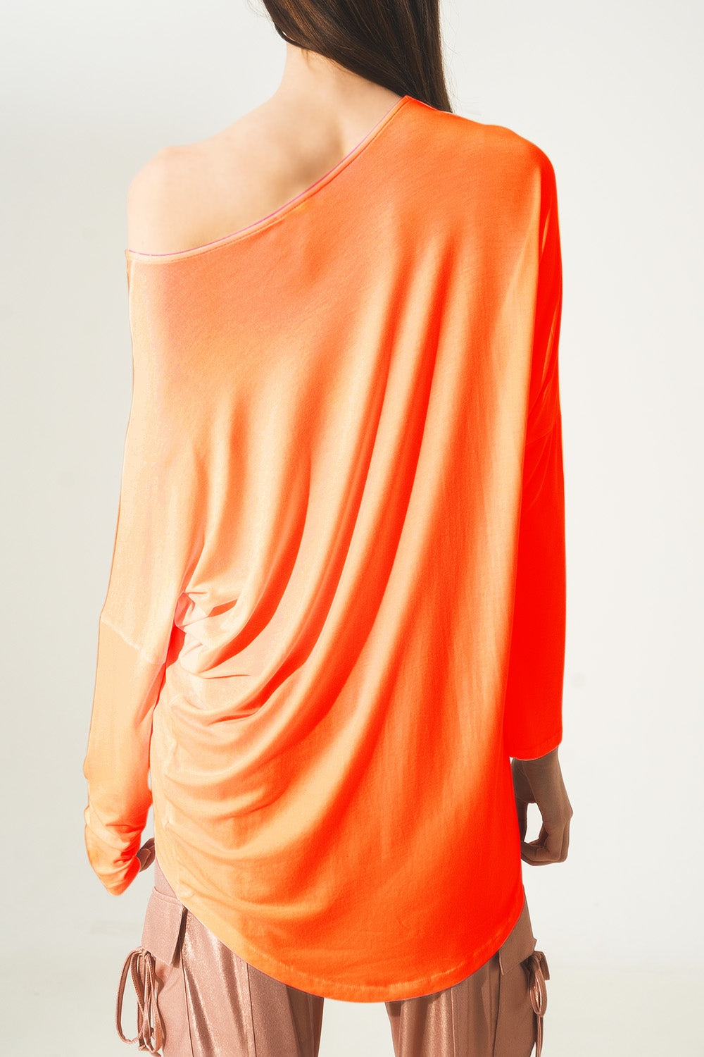 Long sleeve top in hot orange modal